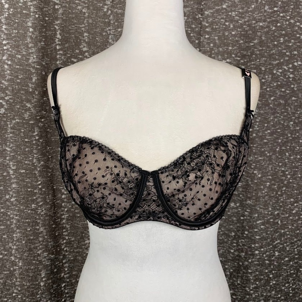 Victoria's Secret Polka Dot Lace Dream Angels Unlined Balconet Underwire Bra 36D